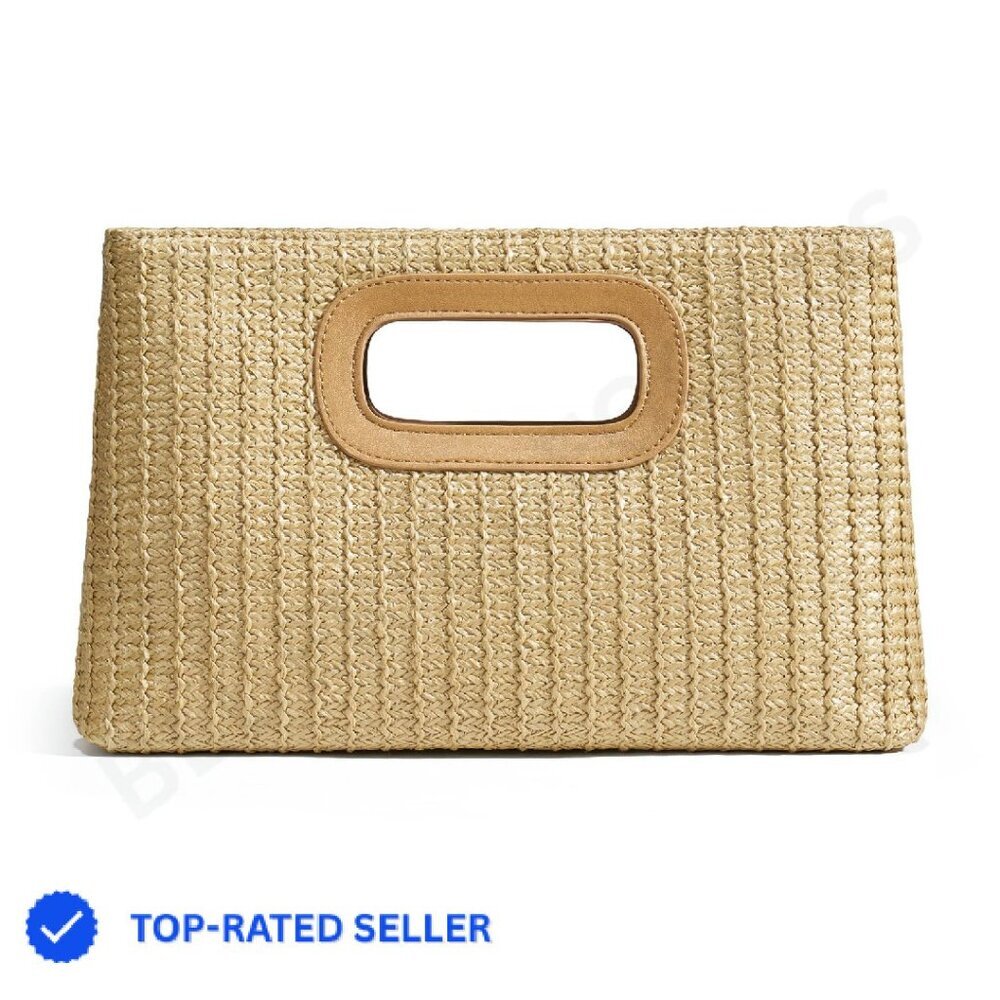 Straw Clutch Evening Bag Elegant Boho Chic Summer Vacation Handbag with Chain
